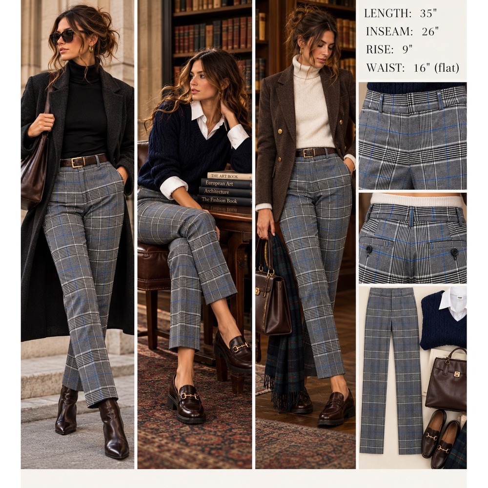 Banana Republic Avery Plaid Ankle Pants 4 Dark Academia Preppy Office Trousers